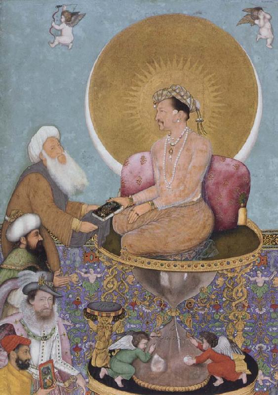 Hindu painter The Mughal emperor jahanir honors a holy dervish,over and above the rulers of the lower world Norge oil painting art
